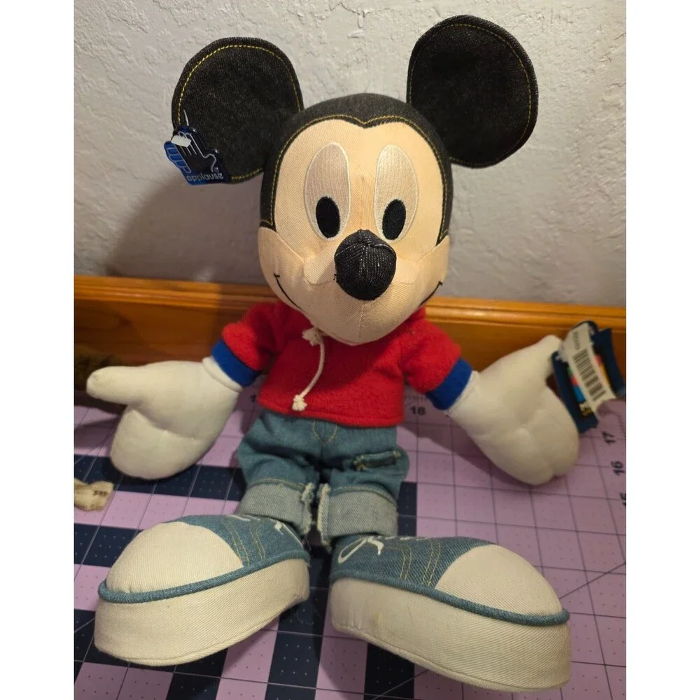 Vintage Applause Mickey Mouse Plush Red Hoodie Denim Shoes Ear Tag Disney 18